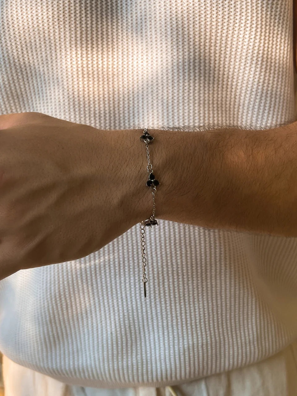 Onyx Clover Bracelet | Silver