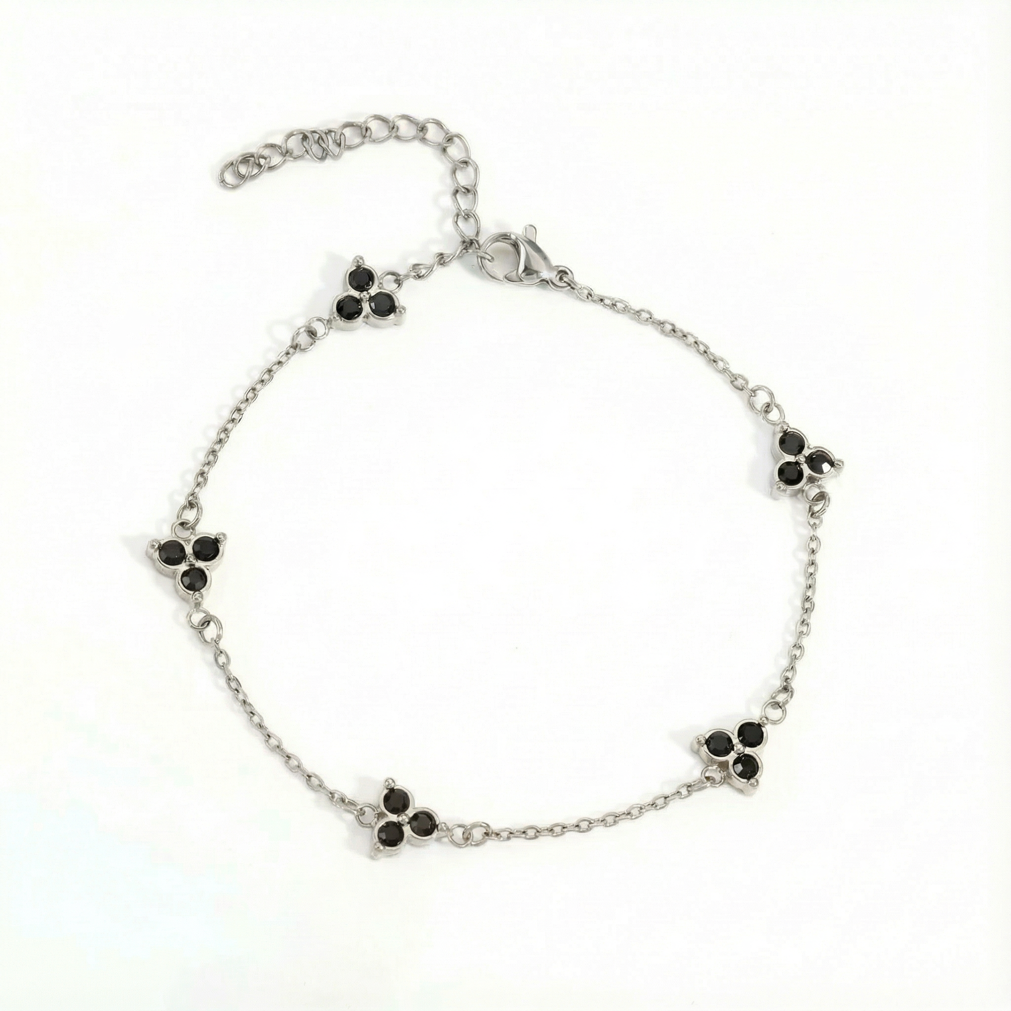 Onyx Clover Bracelet | Silver