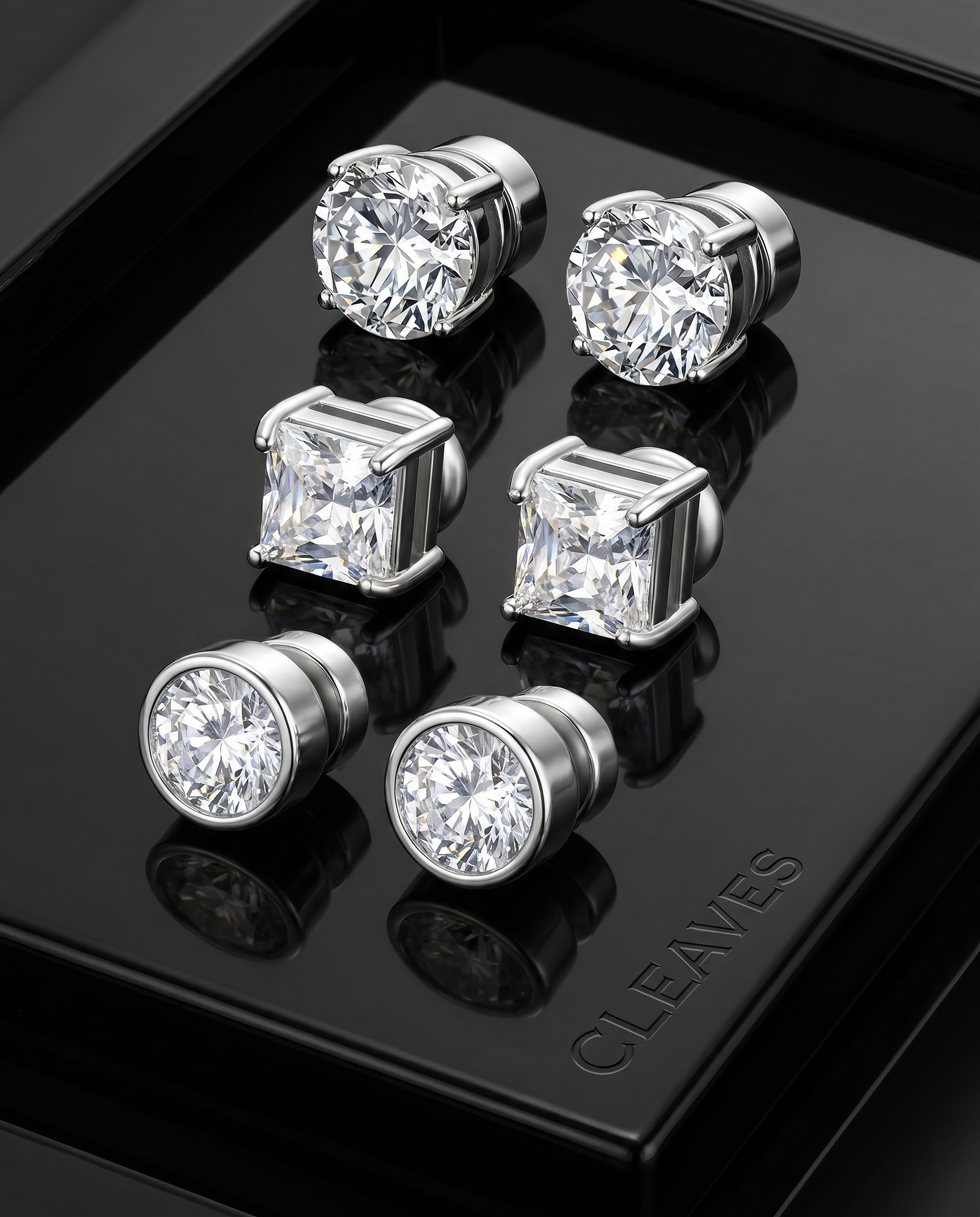 5mm Zircon Cushion Cut Stud Earrings | Silver