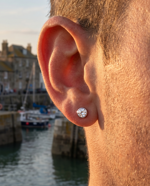 5mm Zircon Rubover Stud Earrings | Silver